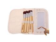 Professional 5pcs Makeup Brush Set Beauty Kit Cosmetic with Bamboo Handle Storage Pouch with Mirror