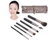 Foldable Cosmetic Brush Case PU Leather Bag Kit Set for Ladies with Zipper Pocket Pack of 6 Grey