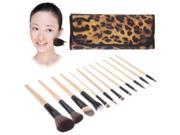 Foldable Trendy Panther Patterned Cosmetic Brush Case PU Leather Bag Kit Set for Ladies Pack of 12 Black