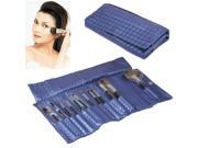 Professional 12pcs Makeup Brush Set Beauty Kit Cosmetic Grid Pattern PU Leather Carrying Case