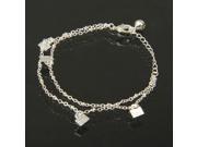 Stylish Silver Dual Cylinders Bracelet Chain Anklet Foot Chain Jewelry with 4pcs Lock Pendants Silver