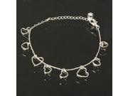 Stylish Silver Bracelet Chain Anklet Foot Chain Jewelry with 8pcs Heart Ring for Girl Woman Lady Silver