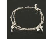 Stylish Silver Dual Layer Bracelet Chain Anklet Foot Chain Jewelry with Keys Locks Pendants