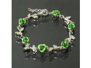 Fashionable Peony Shape Wristband Bracelet with Diamond Green