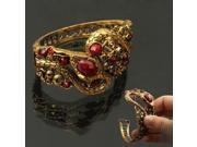 Snake Shape Cuff Bangle Bracelet with Red Gemstone Golden