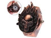 Retro Finger Ring Design Quartz Watch with Skull Style Cover Stretchy Band Copper