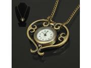 Classical Copper Heart Style Rotatable Quartz Pocket Watch with Hanging Neck Chain