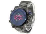 Men Style Metal Wrist Water Resist Sport Red LED Dual Display Watch Blue