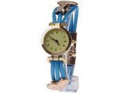 Fashion Leather Strap Quartz Watch Wrist Watch with Metal Decoration Blue