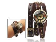 Fashionable Quartz Watch Bangle Watch Bracelet Wrist Watch with PU Leather Band Brown