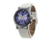 Butterfly Design Dial Quartz Watch with White Leather Watchband