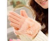 Fashionable Rabbit Fur Cashmere Gloves for Women Orange