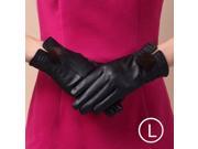 Fashionable Fox Fur Ball Sheepskin Leather Gloves for Women L Black