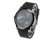 Fashion 3 Dial Quartz Wrist Calendar Watch with Silicone Strap Black