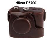 Digital Leather Camera Case Bag with Strap for Nikon Coolpix P7700 Coffee