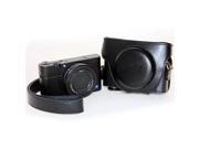 Retro Style Leather Camera Case Bag with Strap for Sony RX100 M3 Black