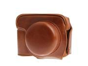 Leather Camera Case Bag for Canon G1X with Strap Brown