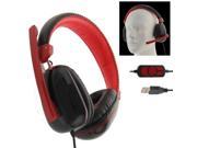 Universal USB Plug Stereo Headset with Mic for Computer Cable Length 2m Black Red