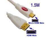 Gold Plated Micro HDMI Male to HDMI Male Cable 1.4 Version Length 1.5M White