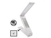 Folding Touch LED Rechargeable Desk Lamp with Calendar Thermometer Alarm Clock White