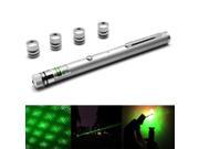 4mw 532nm Green Beam Laser Stage Pen with 5 Different Laser Light Patterns Built in Battery Silver