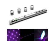 4mw 405nm Purple Beam Laser Stage Pen with 6 Different Laser Light Patterns Built in Battery Silver