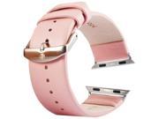 Kakapi Subtle Texture Brushed Buckle Genuine Leather Watchband with Connector for Apple Watch 42mm Pink