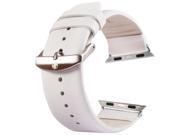 Kakapi Subtle Texture Brushed Buckle Genuine Leather Watchband with Connector for Apple Watch 38mm White