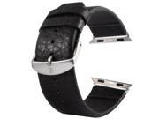 Kakapi Buffalo Hide Brushed Buckle Genuine Leather Watchband with Connector for Apple Watch 38mm Black