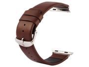 Kakapi Subtle Texture Classic Buckle Genuine Leather Watchband with Connector for Apple Watch 42mm Coffee