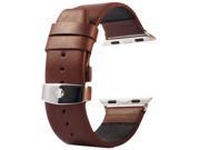 Kakapi Subtle Texture Double Buckle Genuine Leather Watchband with Connector for Apple Watch 38mm Coffee