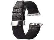 Kakapi Buffalo Hide Double Buckle Genuine Leather Watchband with Connector for Apple Watch 38mm Black