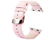Kakapi Crocodile Texture Double Buckle Genuine Leather Watchband with Connector for Apple Watch 42mm Pink