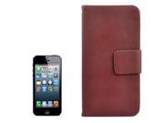 Litchi Texture Magnetic Snap Flip Leather Case for iPhone 5 5S Brown