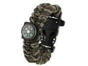 Multi functional Outdoor Flint Nylon Braided Survival Bracelets with Compass Whistle Length 25cm Camouflage