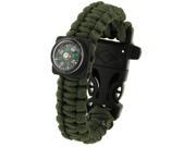 Multi functional Outdoor Flint Nylon Braided Survival Bracelets with Compass Whistle Length 25cm Army Green