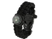 Multi functional Outdoor Flint Nylon Braided Survival Bracelets with Compass Whistle Length 25cm Black