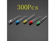 300Pcs 20Ma F3 3MM 5Colors Ultra Bright LED Diode Red Green Blue White Yellow