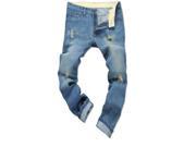 Mens Fashion Washed Hole Demin Pants Slim Fit Straight Jeans Size 40