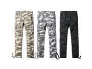 Mens Camo Cargo pants Casual Cotton Loose Sport Overalls Light Gray 30