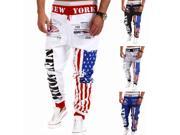 Fashion Mens Casual Jogging Trousers Stars Stripes Letters Print Sweatpants White S