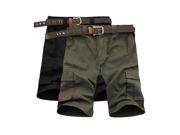 Mens Loose Cotton Elastic Waist Solid Color Cargo Shorts Green S