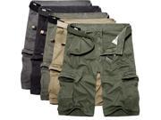 Men Cotton Solid Big Pockets Loose Cargo Military Shorts Dark Grey 30