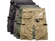 Men Cotton Solid Big Pockets Loose Cargo Military Shorts Army Green 37