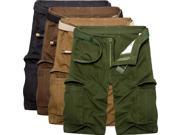 Men Cotton Solid Big Pockets Loose Cargo Military Shorts Coffee 38