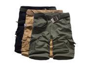 Men Casual Loose Cotton Blended Solid Cargo Shorts Black 32