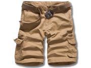 Men Casual Loose Cotton Blended Solid Cargo Shorts Ocher 30