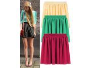 Candy Color Elastic Waist Women Summer Chiffon Pleated Mini Skirt Red