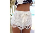 Lace Hem Crochet Shorts For Women Beach Hollow Out Short Pants White L