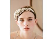 Golden Floral Bridal Headpieces Crystal Rhinestone Pearls Wedding Tiara Headband
